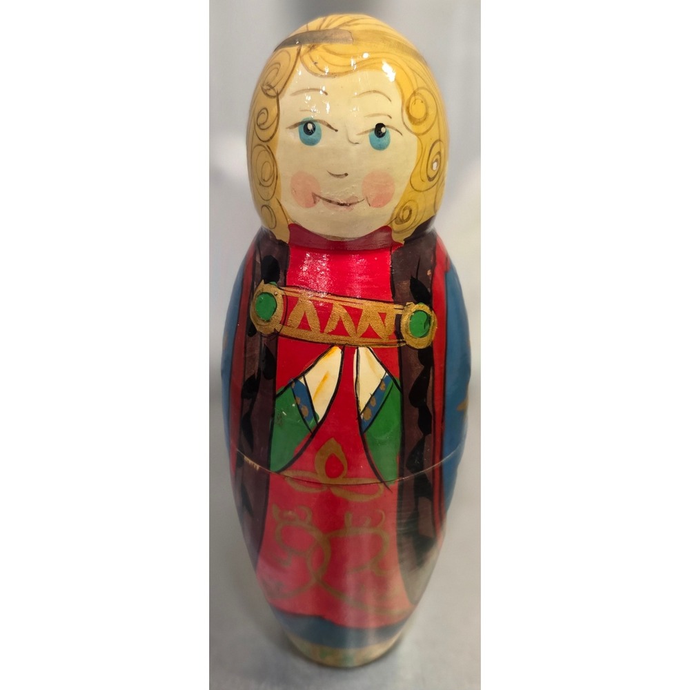 Vintage Russian Hand Painted Wooden Angel Nesting Dolls Matryoshka 3 Piece